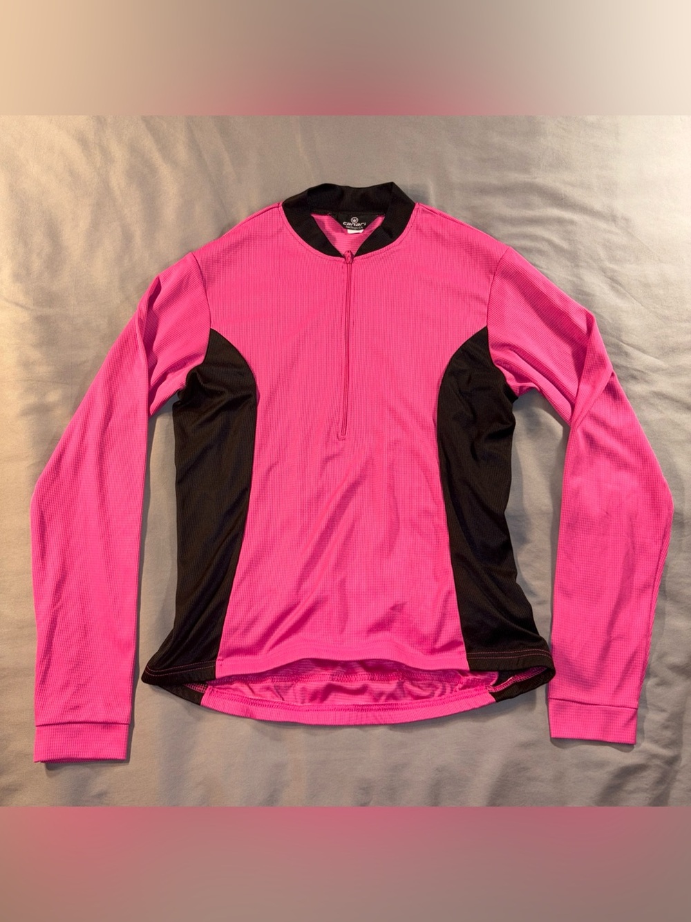 CANARI Women's Cycling Jersey Long Sleeve Pink Black Sz L Half Zip Pockets